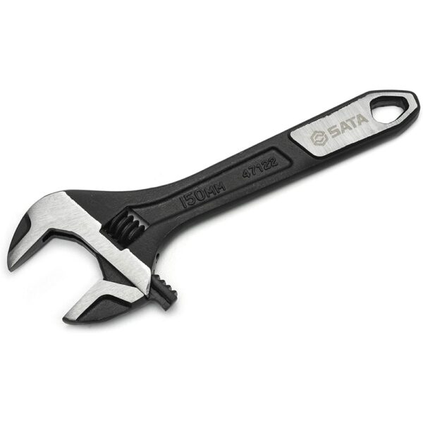 SATA 6-Inch Professional Extra-Wide Jaw Adjustable Wrench with Forged Alloy Steel Body and a Chrome Plated Finish – ST47122