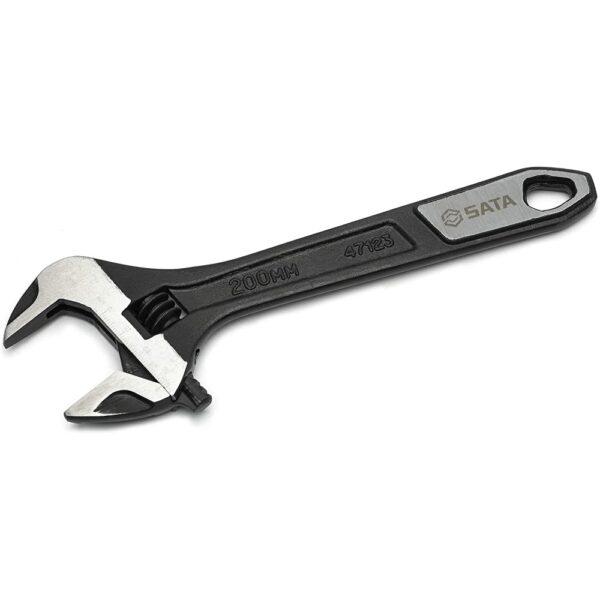 SATA 8-Inch Professional Extra-Wide Jaw Adjustable Wrench with Forged Alloy Steel Body and a Chrome Plated Finish – ST47123