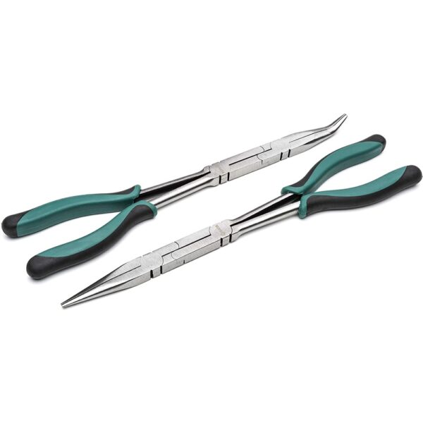 SATA 2-Piece Double X-Pliers Set, Straight Body and 45 Degree Tip, with Green Handles and a Long-Nose Design – ST70003U