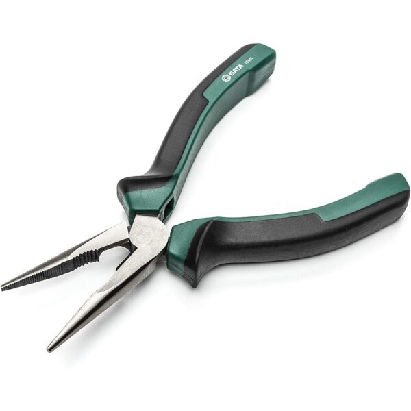 SATA 6-Inch High Leverage Long-Nose Pliers, with a Forged Steel Body, Green Anti-Slip Handles, and Innovative Pivoting Joint – ST72401