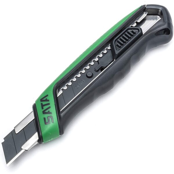 SATA T-Series 18MM Snap Blade Utility Knife, with a Built-In Blade Snapper, Steel Blade Sleeve and a Green Ergonomic Soft Grip – ST93482