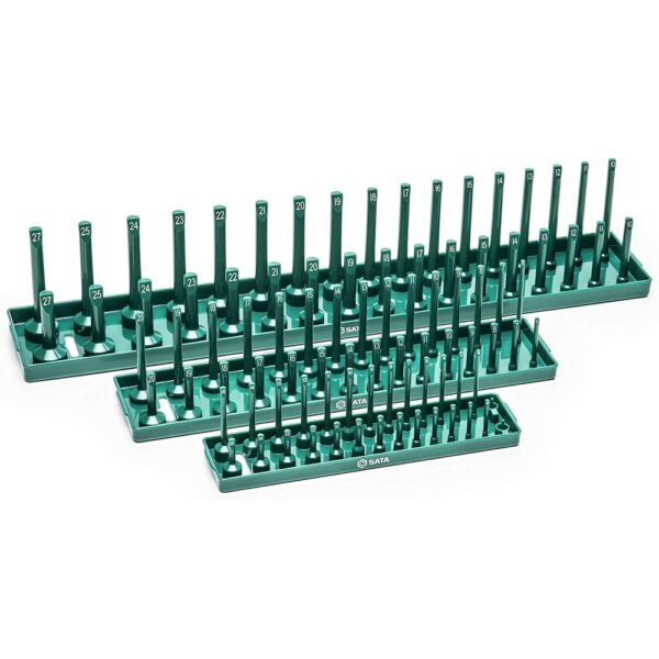 SATA 1/4”,3/8” and 1/2” 3-Pieces Metric Socket Tray Set (Green), ST95401